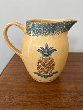 Pfaltzgraff Yellow Pitcher with Blue Pineapple Motif